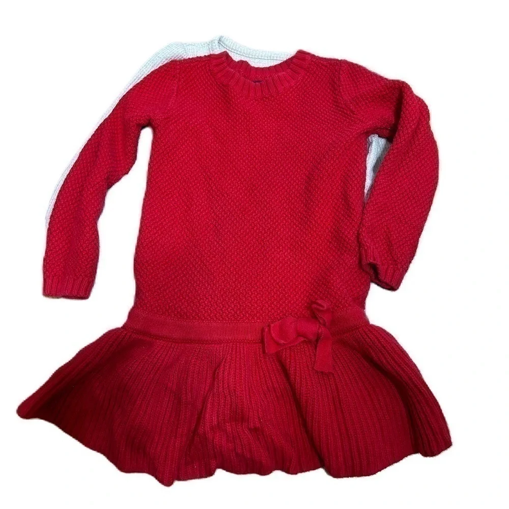 4T Girls Dress Bundle Gap Cat & Jack Red Tan Cream Long Sleeve Knit Sweater Kids